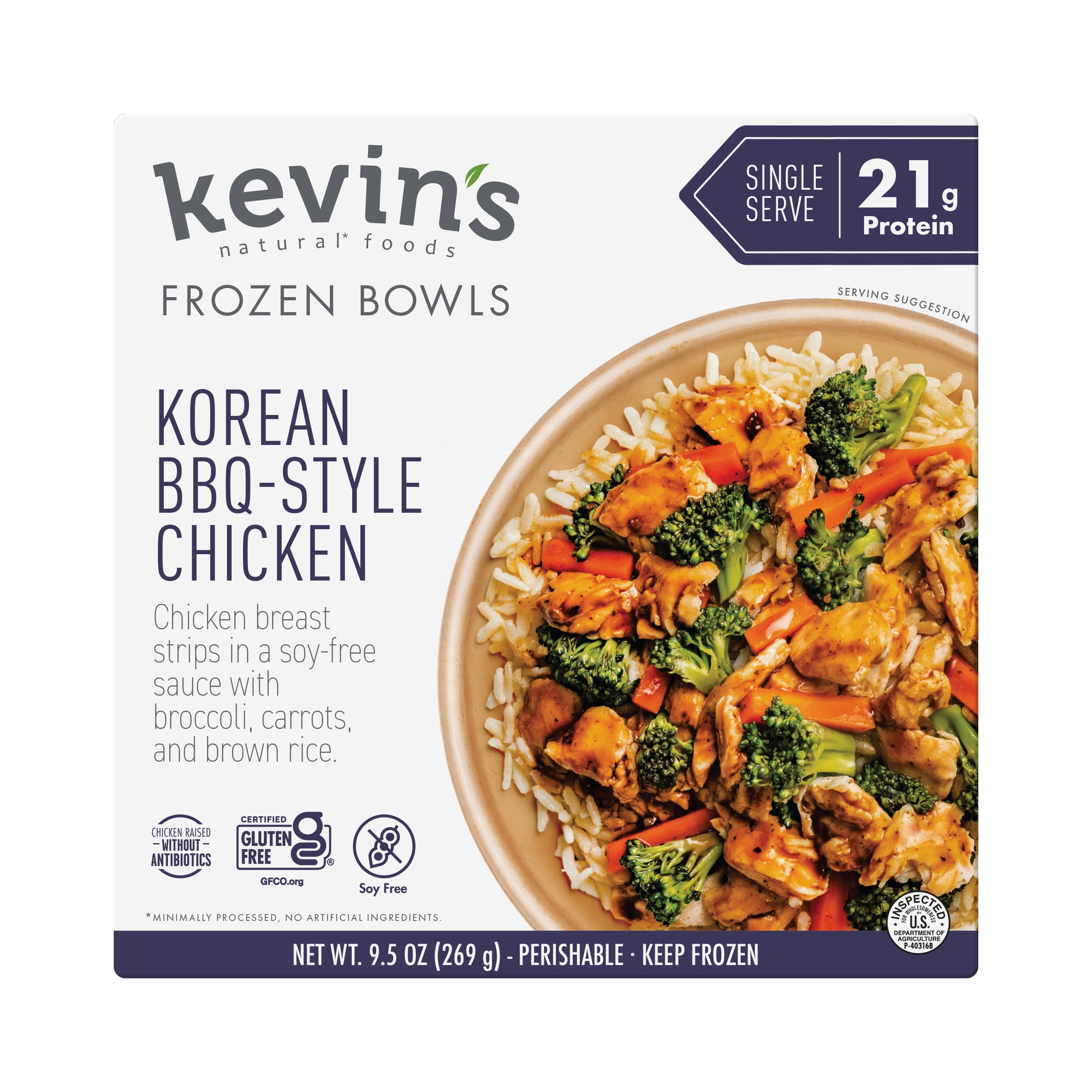 Kevin's Natural Foods Korean BBQ-Style Chicken, Frozen, 9.5 oz Bowl