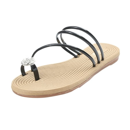 

OAVQHLG3B Sandals for Women Clearance New Set Toe Women s Roman Style Flat Bottom Diamond Herringbone Women s Slippers