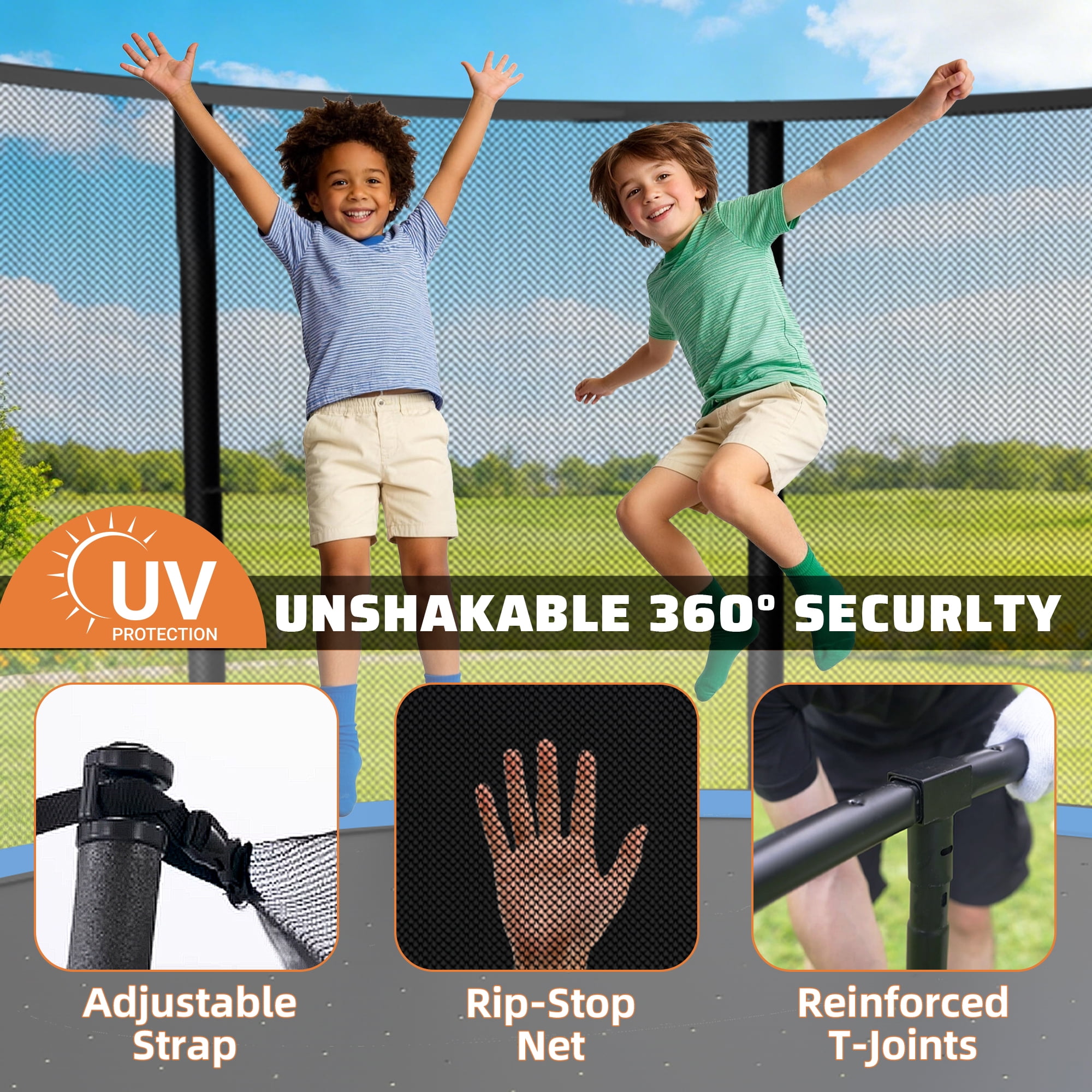 Fiziti Trampoline 12FT 14FT 16FT Trampoline for 4-5 Kids Adults with Basketball Hoop,Enclosure Net, Sprinkler, Light,Ladder,Socks, Outdoor Heavy Duty Round Trampoline