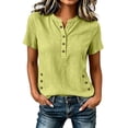 thumbnail image 2 of Ayolanni Solid Summer Shirts for Women Short Sleeve Button Down V-Neck 100% Cotton Blouse Loose Workout Henley Shirts 2026 Summer Clothes Yellow XL, 2 of 5