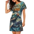 thumbnail image 2 of Fotbe Colorful Plant Turtle Bata de Dormir para Mujer con Estampado, Camisón de Algodón de Manga Corta, Ropa de Dormir Casual, 2 of 6