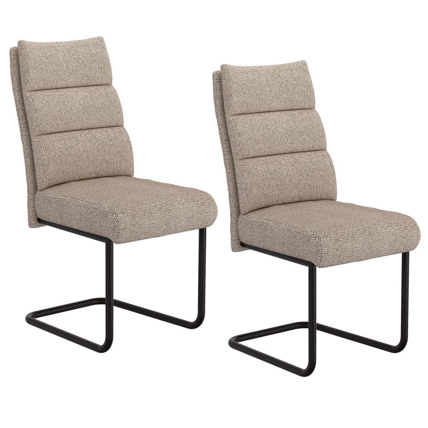 Modern Fabric & Metal Dining Chair, Set of 2 - Beige & Black
