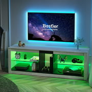 Bestier RGB Meuble TV pour 60 Gaming Entertainment Center Gaming LED TV Media Console Table avec 2 étagères en verre Gris