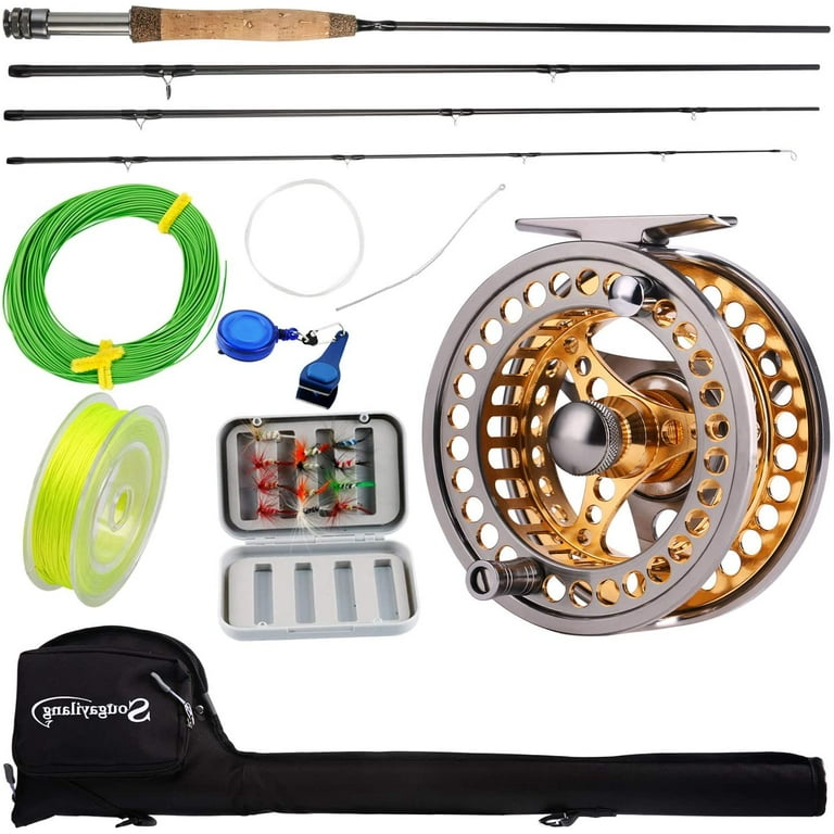 Sougayilang 9ft Fly Rod and Reel Fishing Combos Fly Pole Aluminum Alloy Fly  Reel Complete Starter Kit 