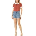 thumbnail image 3 of INSPIRE CHIC Women's Contrast Doll Collar Short Sleeves Polka Dots Tops Blouses L Red, 3 of 7