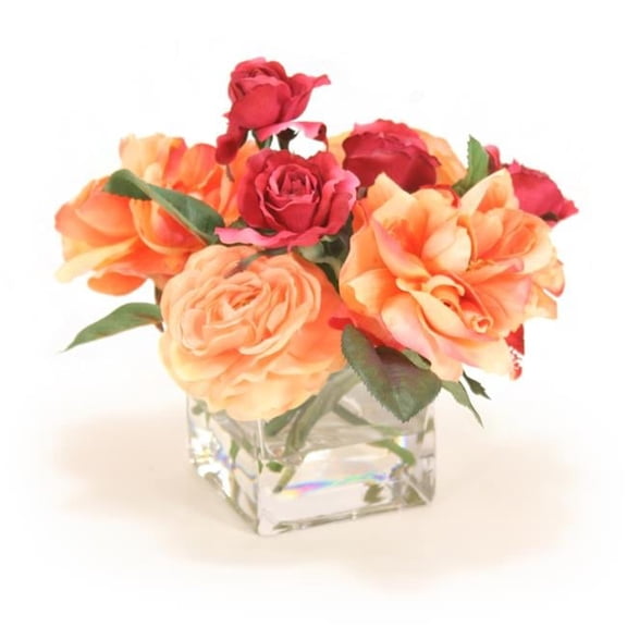 Disttive Designs 17257 Unisex Peach & Burgundy Rose Mix in Glass - Orange