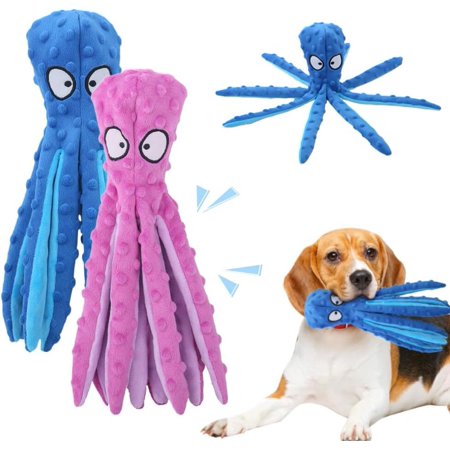Dog Squeaky Toys Octopus - No Stuffing Crinkle Plush Dog Toys for Puppy Teething Durable Interactive Chew Toys for Small Medium and Large Dogs Training and Reduce Boredom 2 Pack