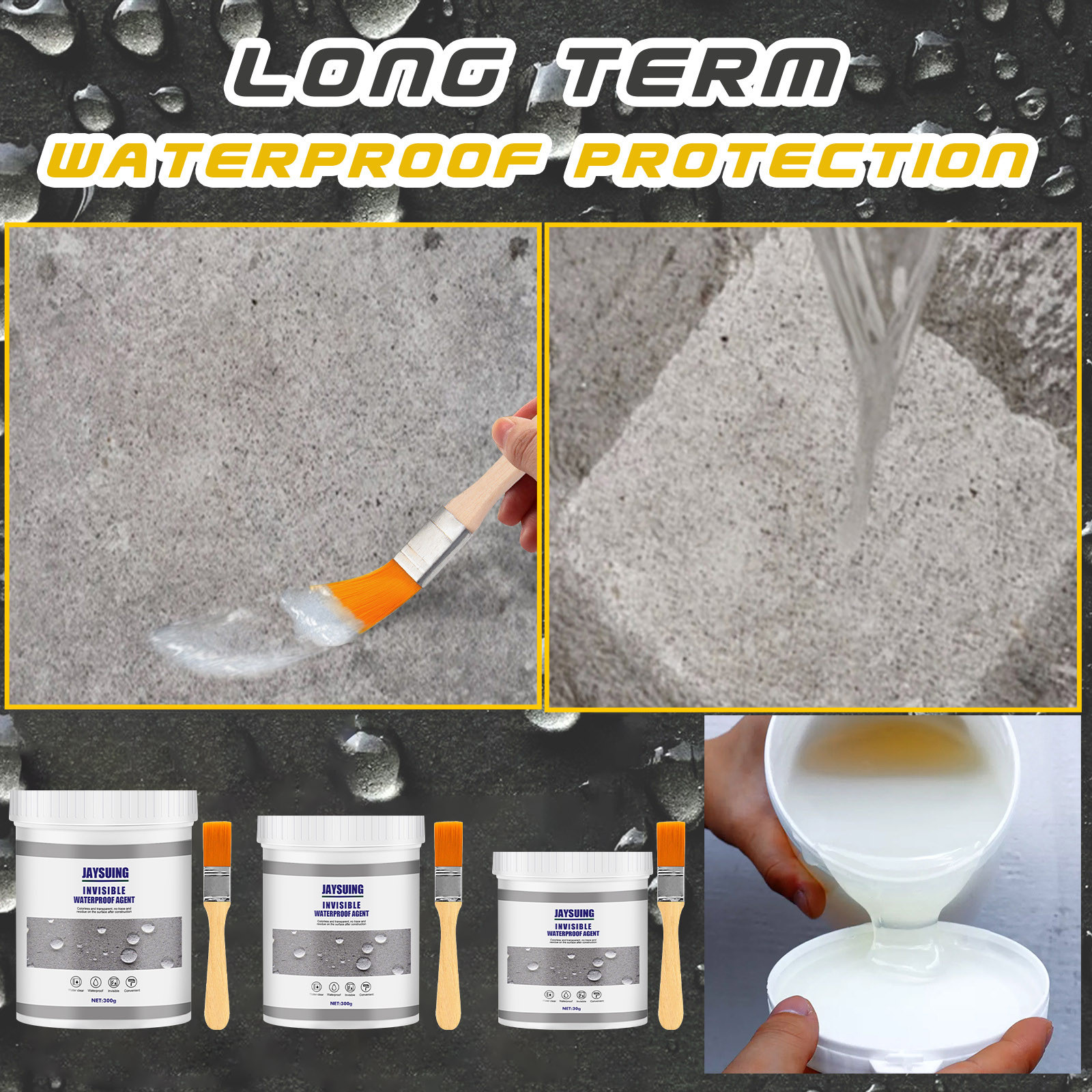 300ML Waterproof Insulation Sealant, Repair & Seal Cracks, Premium Polyurethane Construction Adhesive Spray with Brush, Rubber Sealant Coating for Repairing Joints, Pipes, Drains, Roofs, Windows