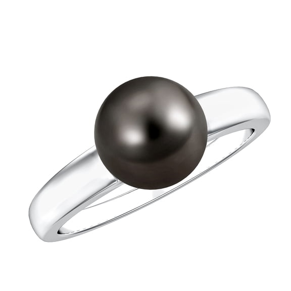 Rosec Jewels Tahitian Black Pearl Engagement Ring 7 Carat - Pearl Solitaire Ring for Women (AAA Quality) - with Jewelry Box, 925 Sterling Silver, US 4.00