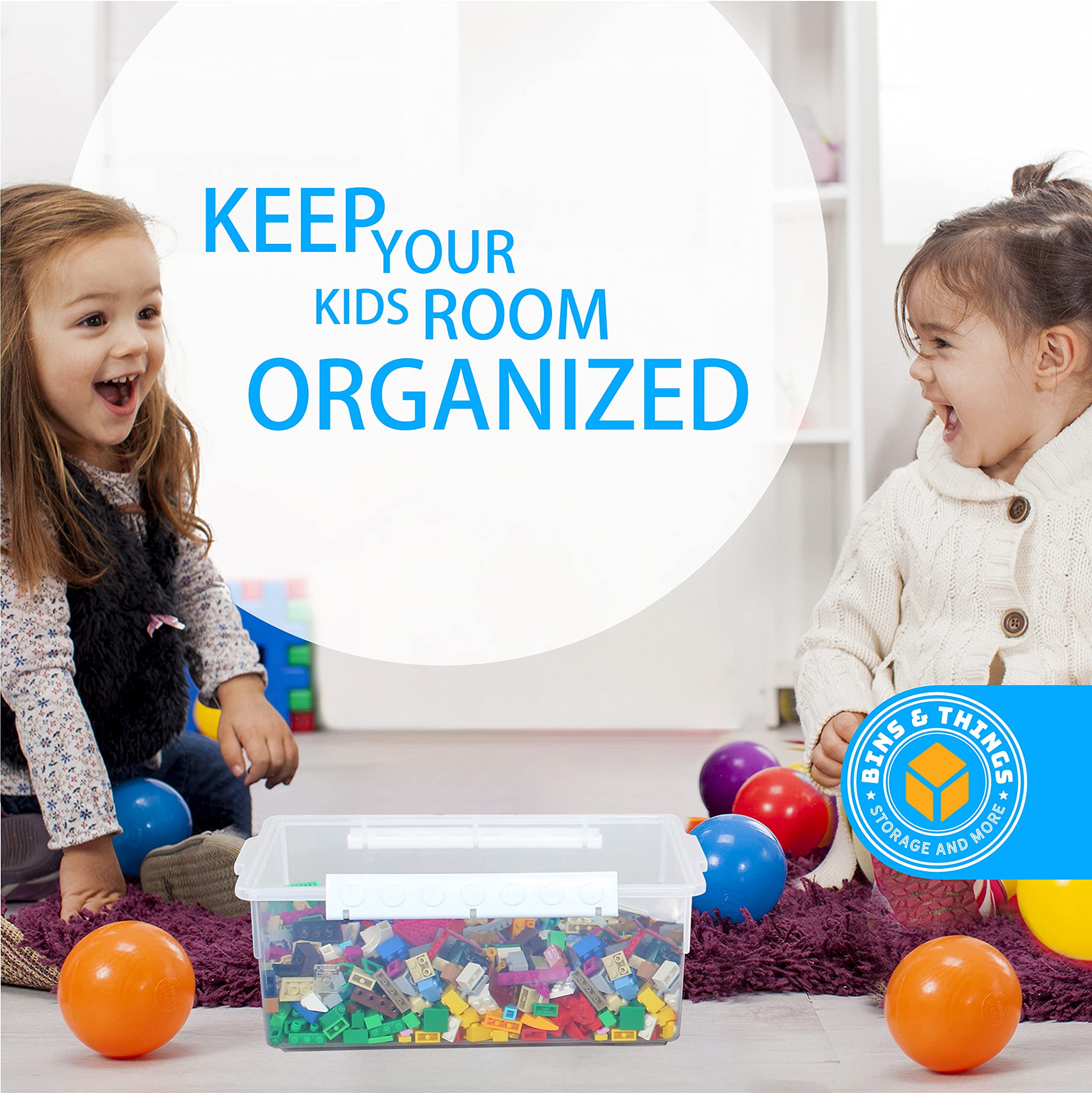 Bins & Things Toy Organizers and Storage Set of 2 large and small stackable storage bins - Clear toy storage bin- Lego organizers and storage for Barbie Dolls, Hot Wheel toy bins for kids organizer