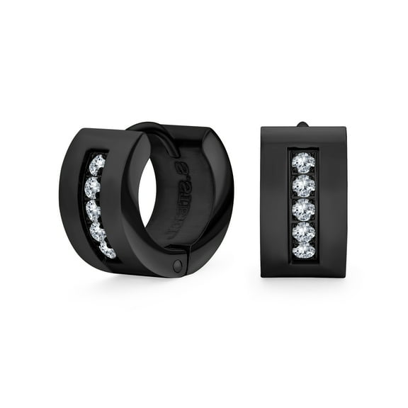 Bling Jewelry Unisex Channel Set CZ Huggies Mini Hoop Earrings Row Gold or Black Stainless Steel