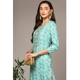 thumbnail image 3 of DWEEP SARA Women’s Turquoise Blue Viscose Rayon Ethnic Motifs Straight Kurta L/40 Shirt Collar 3/4 Sleeves Printed Tunic Top, 3 of 7