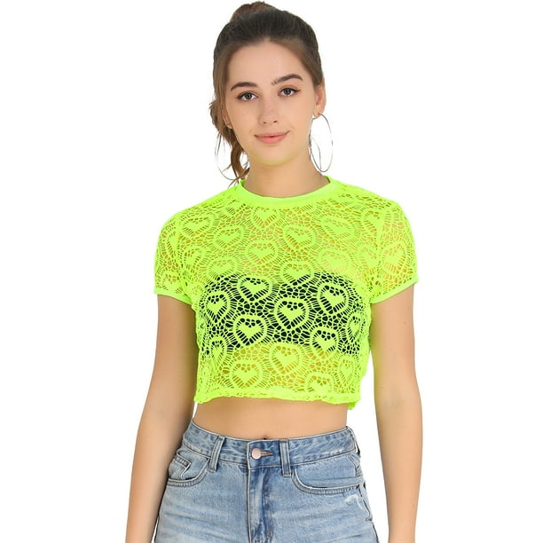 INSPIRE CHIC Blusa De Malla Transparente Manga Corta Cuello