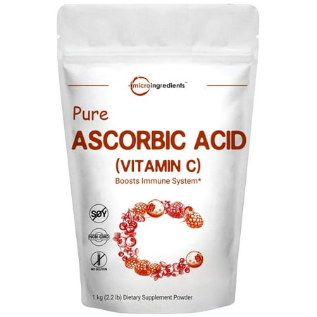 Pure Ascorbic Acid Powder (Vitamin C), 1 Kg (2.2 Pounds), Best Antioxidant Powder for Making Serum or Adding to Smoothie, Pharmaceutical Grade, Non-GMO and Vegan