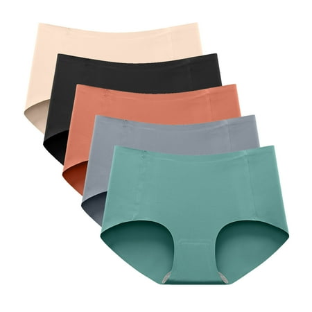

ERTUTUYI 5PC Women s Non-Trace Ice Silk Breathable Midwaist Solid Color Underwear