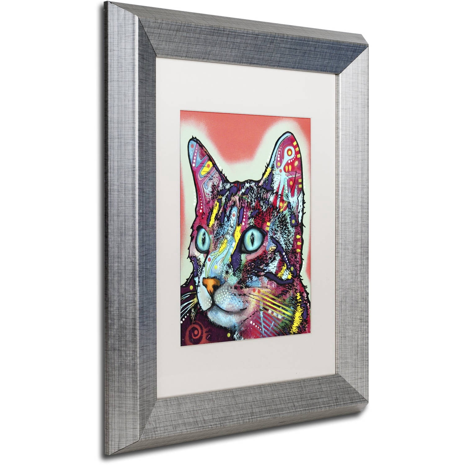 Trademark Fine Art "Curious Cat" Canvas Art by Dean Russo, White Matte, Silver Frame
