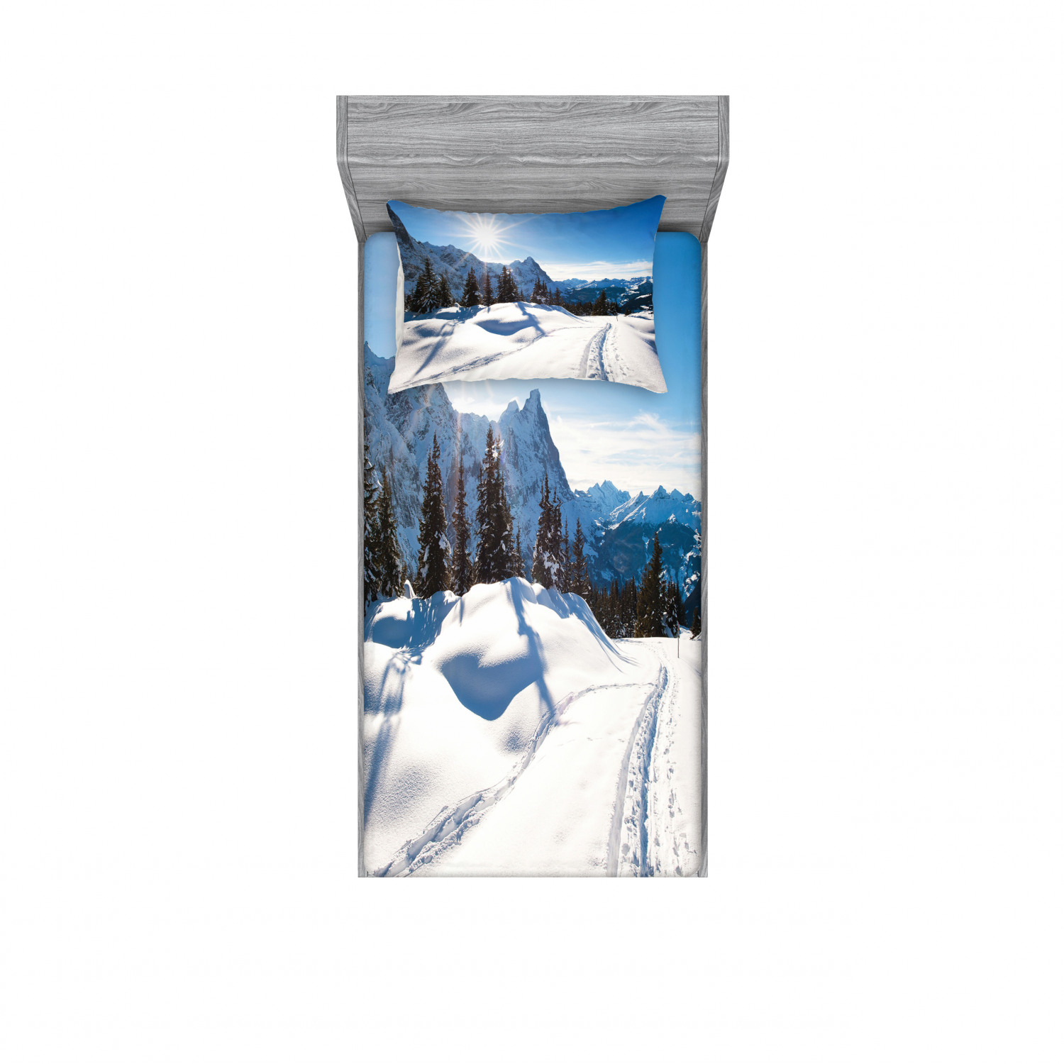 Winter Bedding Set with Sheet & Covers, Panoramic Winter Scenery on