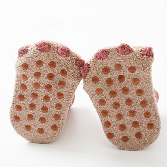 FONWILYO 1 Pair Thermal Baby Socks Anti Skid and Stretchy for Infant and Toddler Winter Wear Pink Khaki