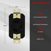 ENERLITES NEMA L5-30R Flush Mounting Locking Receptacle for Generator, Twist Lock Outlet, 30 Amp, 125 Volt, 2 Pole, 3 Wire Grounding, Industrial Grade, UL Listed, 66440-BK, Black