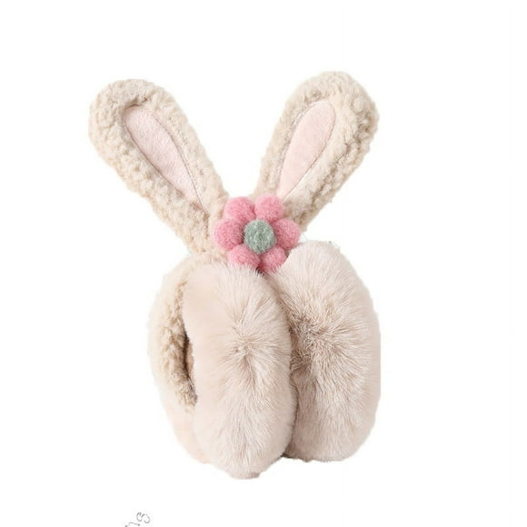 nipocaio Winter Women Warm and Cold Resistant Folding Earmuffs Cute Small Flower Plush Earmuffs - Apricot