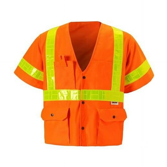 2W International S8138C-3 XL Class 3 Zipper Front Oralite High-Viz Vest, Orange - Extra Large