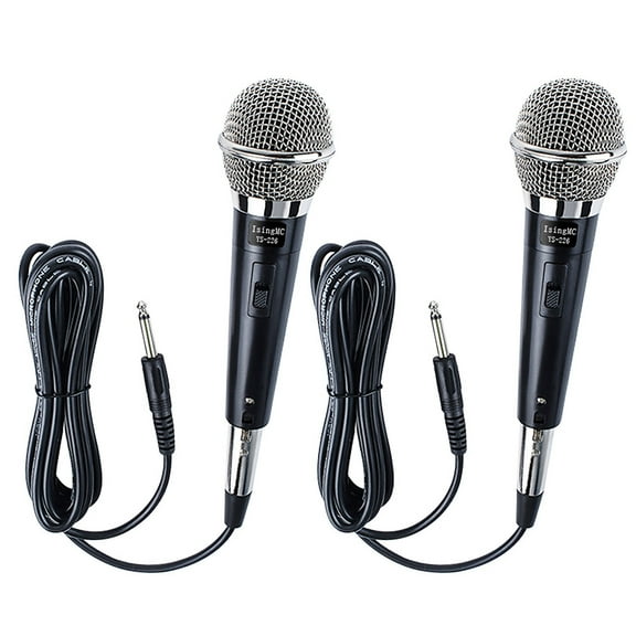 Wired Dynamic Handheld Microphones, Metal Construction, 10ft Cable, 1/4 Inch Socket, for Karaoke, Speech & Amplifier Systems(2pcs)