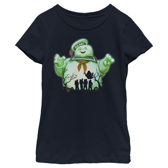 Girl's Ghostbusters Halloween Stay Puft Marshmallow Man Graphic Tee Navy Blue Large