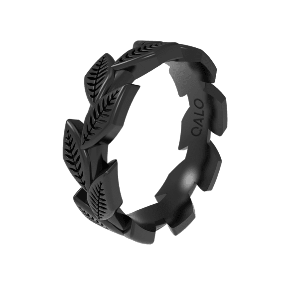 QALO Women's Black Shine Vine Silicone Ring – Durable Wedding Bands with Flexible Comfortable Fit – Skin-Friendly and Lightweight Design – Size 06