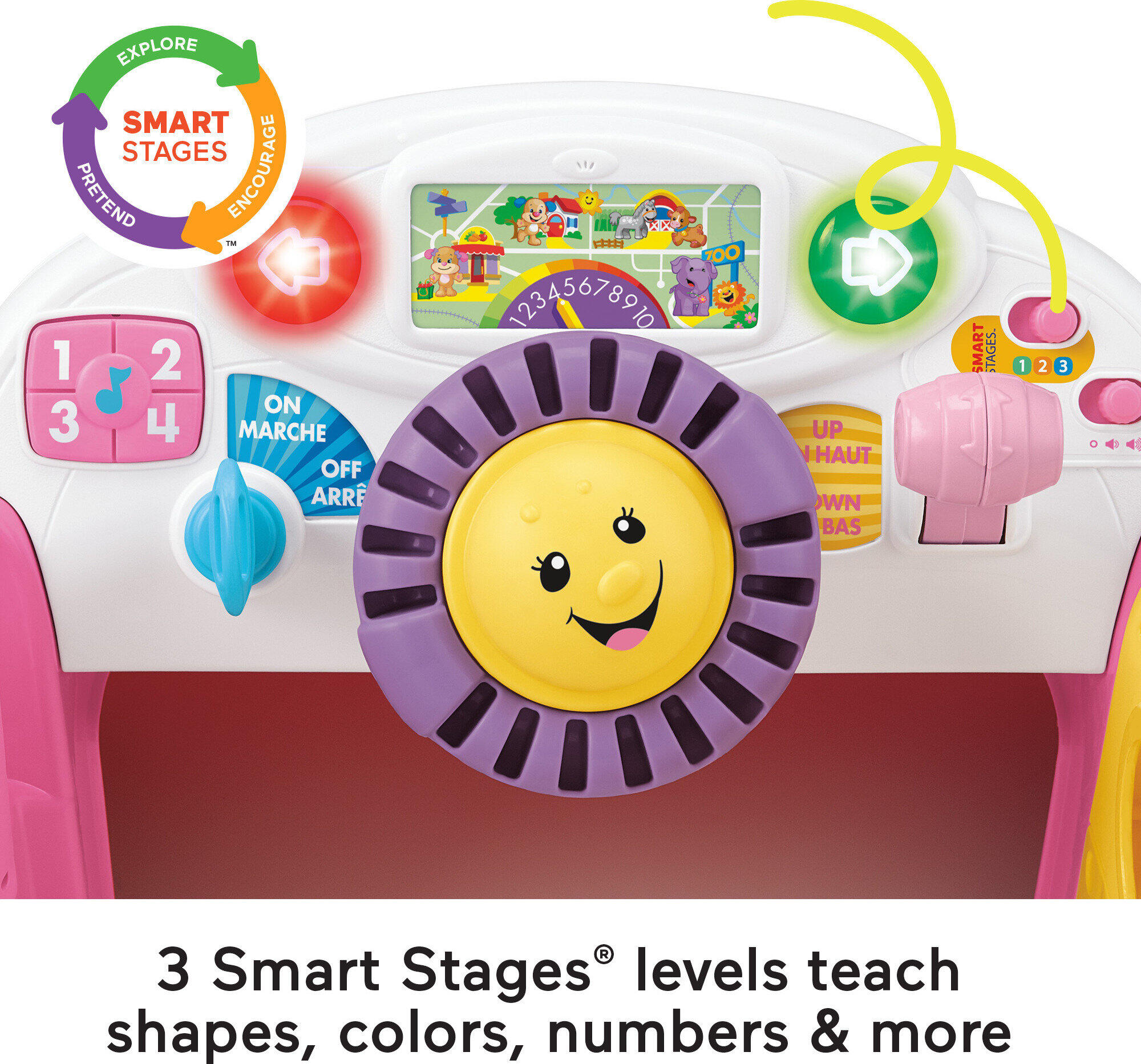 Fisher-Price Laugh & Learn Crawl Around Car, Electronic Learning Toy Activity Center for Baby, Pink - image 4 of 7