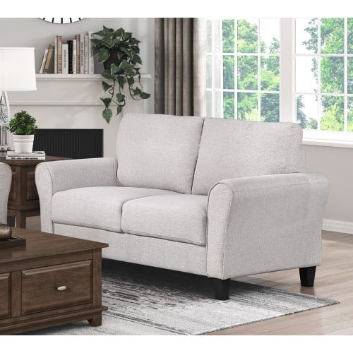 Loveseat Sofa, Small Modern Loveseat Couch, MidCentury Fabric Low Back
