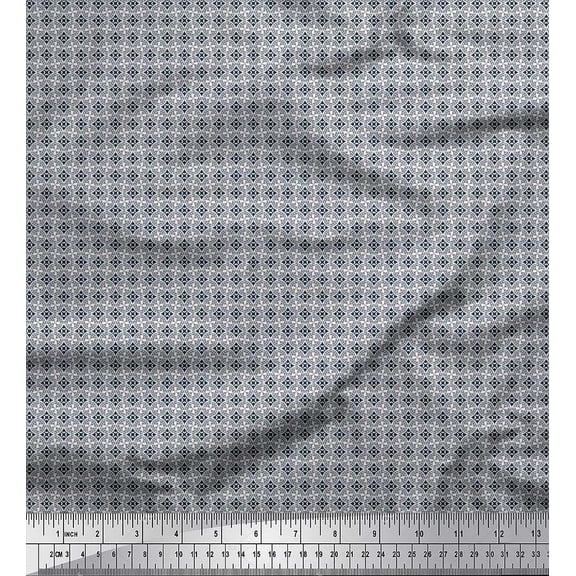 Soimoi Poly Georgette Fabric Arrow & Circle Shirting Printed Fabric 1 Yard 42 Inch Wide