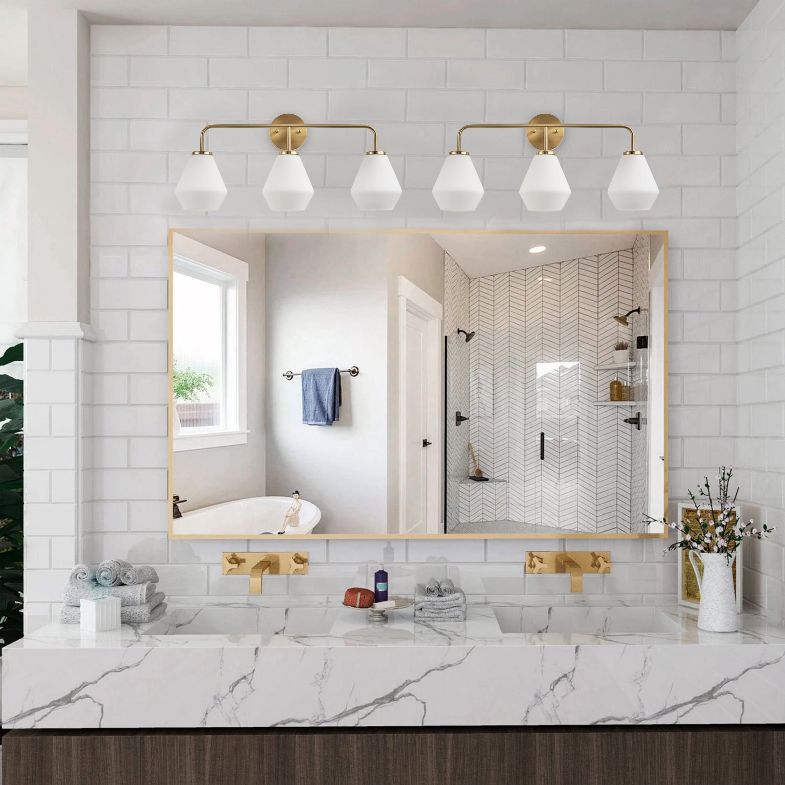 Modern Gold Bathroom Light Fixture 3-Light Milky White Glass Vanity Lighting Industrial Wall Sconce Over Mirror