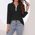 thumbnail image 7 of Lumtrix Women'S V Neck 3/4 Sleeve Tops Quarter Zip Collared Shirts Summer Tees Dressy Casual Top Black XL, 7 of 7