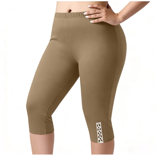 Pantalones de Yoga de Tamaño Adicional para las Mujeres 3x Color Sólido Bolsillo Capris Cintura Elástica, Transpirable Deporte Casual