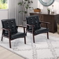thumbnail image 6 of Bonzy Home Accent Chair Set of 2 Mid Century Modern PU Leather Armchair with Wood Frame for Living Room Bedroom Study Room, Easy Assembly, Black, 6 of 9