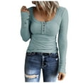 thumbnail image 2 of Miluxas Women Long Sleeve Tops Casual Ribbed Basic Cami Top Slim Henley Button Blouse Solid Shirt Blue 10(XL), 2 of 8