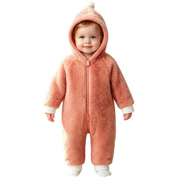 WhouRiu Baby Boys Casual Zip Up Romper Fall Winter Long Sleeve Solid Color Cute Warm Onesies 6-24 Months