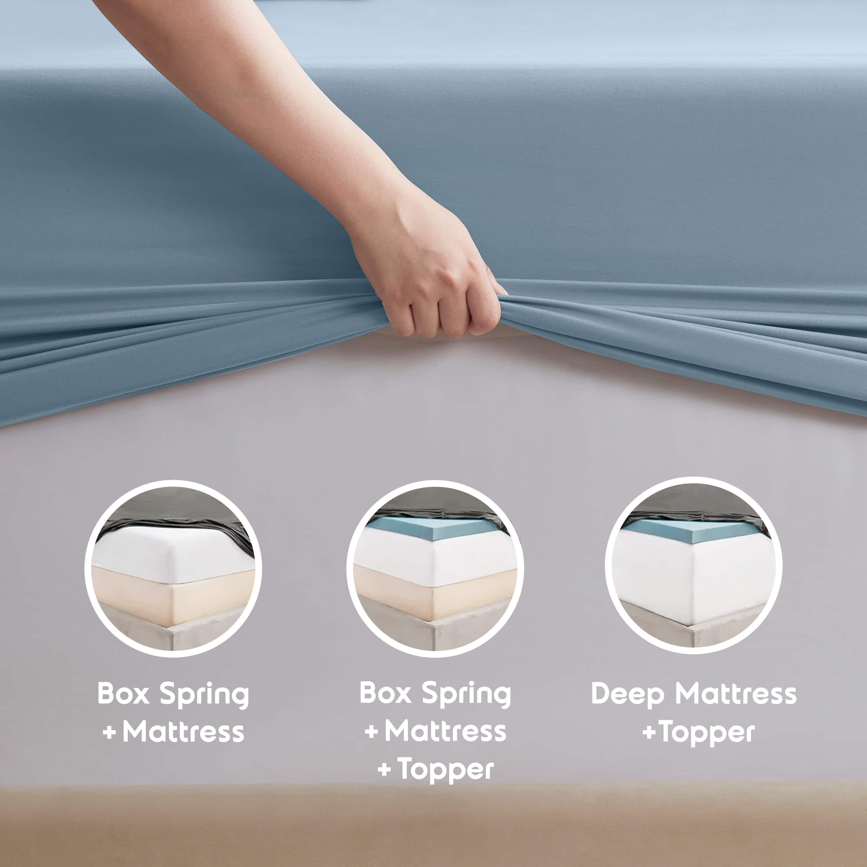 LammaLoe Extra Deep Pocket Twin Xl Sheets Set, 3 Piece, Fits 18"-24" Mattress, Breathable & Extra Soft Bed Sheets, Stone Blue