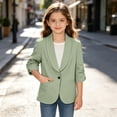 thumbnail image 7 of mgoYE Girls Blazer Jacket Teen Open Front 3/4 Sleeve Blazers Kids Graduation Formal Suit Jackets with Pockets One Button(Green,8-9 Years), 7 of 7