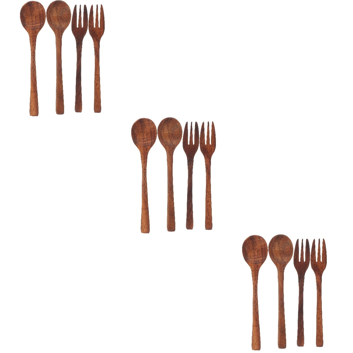 HOMEMAXS 3 Sets  of Wooden Spoon Fork Kit Reusable Salad Fork Japanese Style Spoon Fork Set Kitchen Utensil