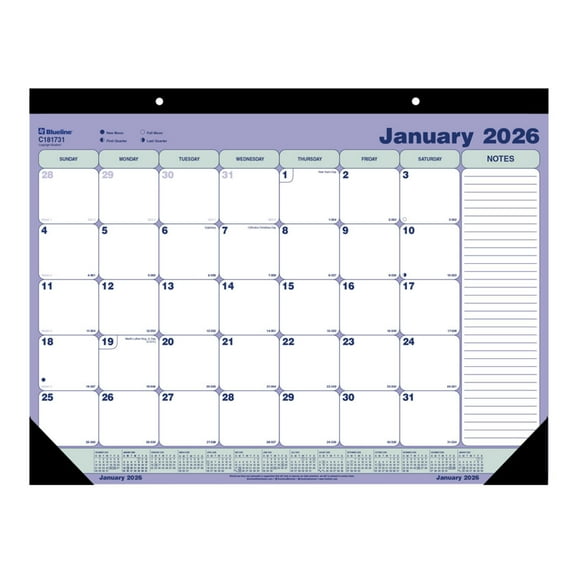 2026 Blueline Monthly Desk Pad Calendar, 21-1/4" x 16", Blue/White, January To December, C181731