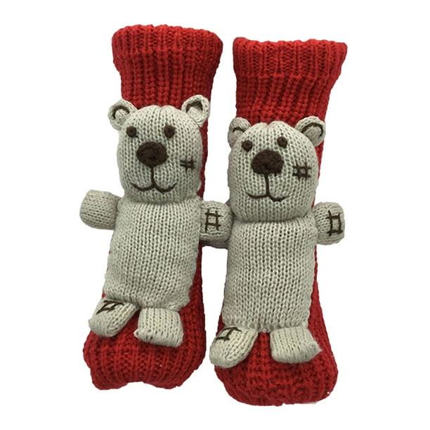 Calcetines de animales 3D, regalos de Año Nuevo, calcetines de punto antideslizantes para el hogar, la sala de estar y el dormitorio. Oso rojo