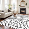 thumbnail image 2 of White Geometric Area Rugs 5'x7', Washable Small Throw Rugs for Laundry Room Playroom, Modern Minimalism Black Striped Lines Indoor Outdoor Rug Non-Slip Low Pile Carpet Runner Reversible Floor Mats, 2 of 8