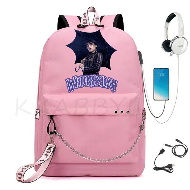 Wednesday Addams Backpack USB Charge Anime Cosplay School Bags for Boys Girls Gift Capacity Laptop School Mochilas qiuyongming unisex