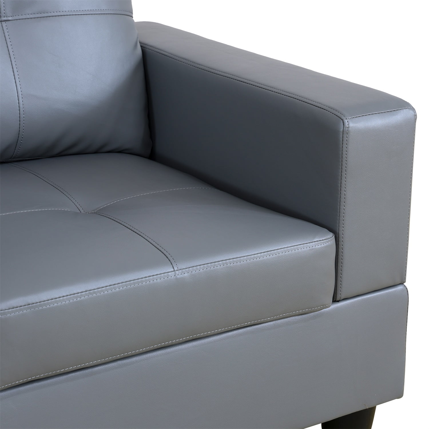 Hommoo Semi PU Synthetic Leather 4-Seat Couch Living Room Sofa Set, Modern Couch Sofa Set, Sectional Sofa Chaise Lounge for Home, Apartment, Loft and Office, Dark Grey(Without Ottoman)