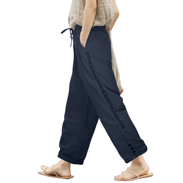 Pantalones con cordón de encaje para mujer: cintura elástica, pierna ancha, poliéster, informal/moda, apto para todas las estaciones, varias tallas.