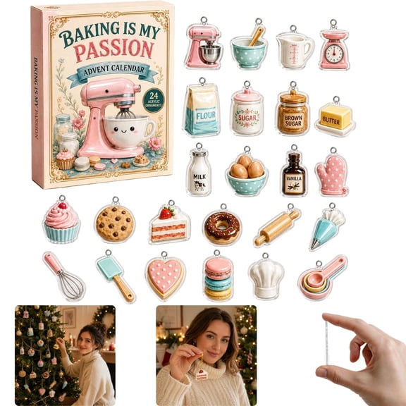 2026 Baking Advent Calendar Blind Box 24 Days Christmas Countdown Gift Cute Mini Acrylic Hanging Ornaments with Mixer Cookie Cupcake Designs for Holiday Decor Collectors