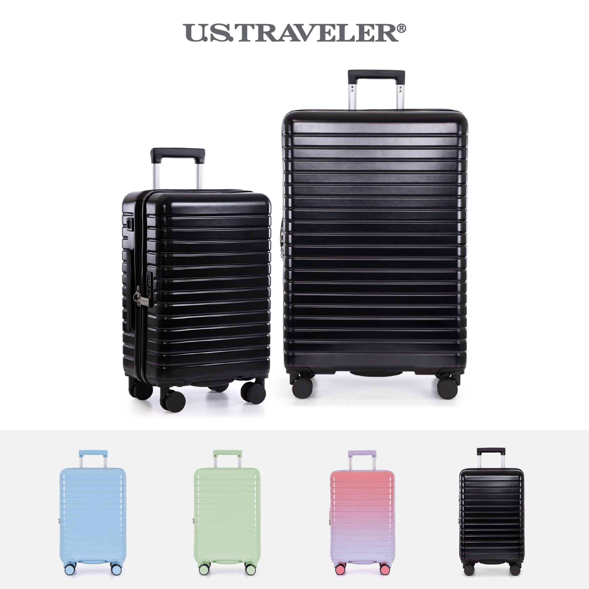 U.S. Traveler Citrine Hardside Spinner Luggage w/ USB Port, Black, 22" Carry-On