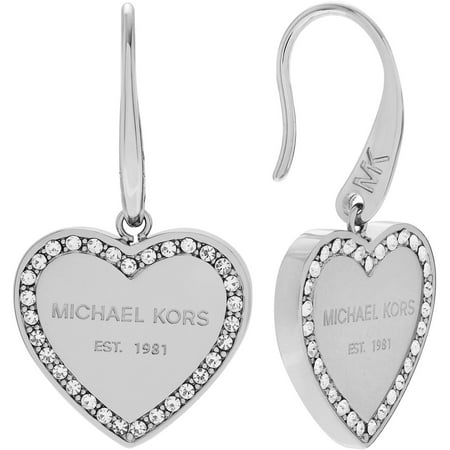 Michael Kors Women's Crystal Stainless Steel Heart Logo Dangle Earrings