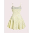 thumbnail image 2 of Yellow Floral Print Fit & Flare Mini Dress With Spaghetti Straps And Tie Front, 2 of 6